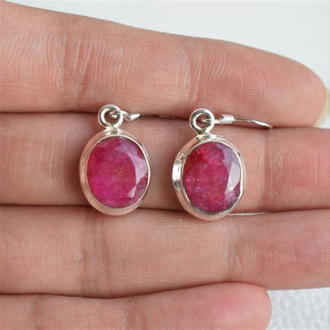 Ruby Earrings-red Ruby Earrings-handmade Silver Earrings-925 Sterling Silver Earrings-oval Ruby ...