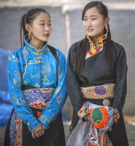 Tibetan girls in traditional attire during Losar(New Year) 3rd day at ...