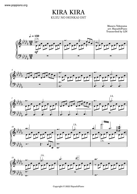 ★Masaru Yokoyama - キラキラ 楽谱 ピアノ譜pdf- 香港ポップピアノ協会 無料PDF楽譜ダウンロード gakufu
