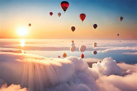 premium photo hot air balloons flying   clouds  sunset