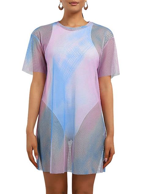 GORHGORH Women Beach Swimsuit Net Cover Up Tie Dye Sexy Sheer Bikini