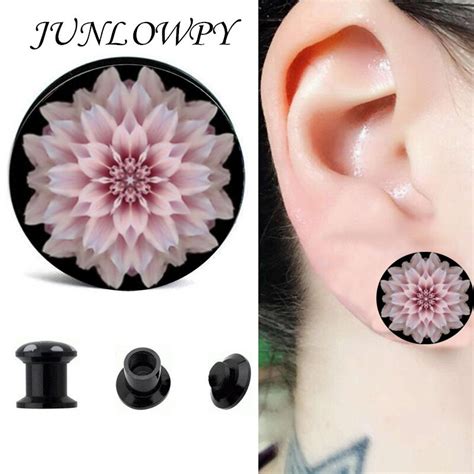 Aliexpress.com : Buy JunlowPY 1pair Pink Flower Ear Tunnel Acrylic Ear Plugs Gauges Reamer Flesh ...