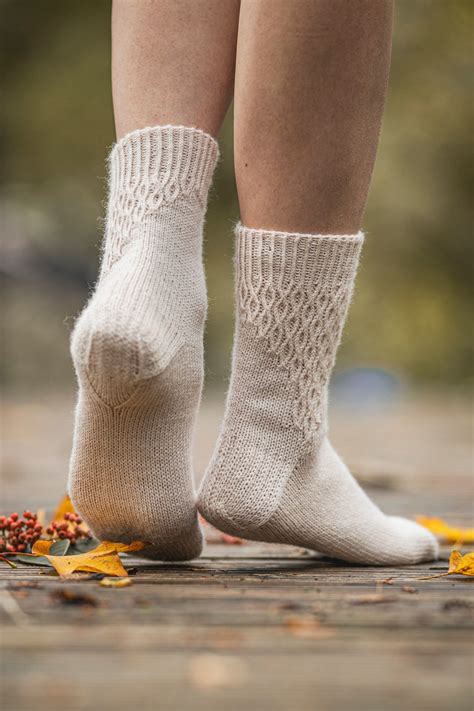 Cable Cuff Down Socks Knitting Pattern Fingering Weight White Sock Yarn ...