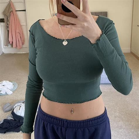 Topshop green long sleeve crop top. Worn a couple of... - Depop