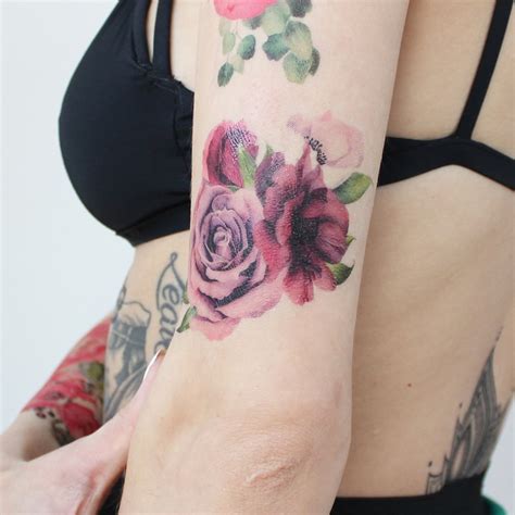 Violet Watercolor Roses Violet Flower Temporary Tattoo / Watercolor ...