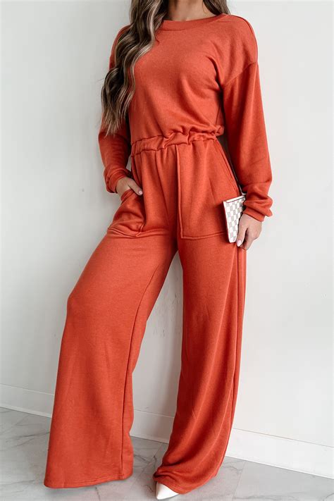 Plausible Deniability Long Sleeve Wide Leg Jumpsuit (Rust) · NanaMacs