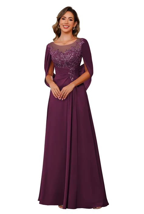 RSOETOO A-line Long Sequin Mother of The Bride Dresses Plum Scoop Neck