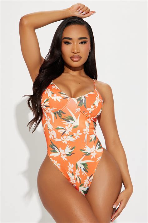 Under The Palm Tree Underwire 1 Piece Swimsuit - Orange/combo | Fashion