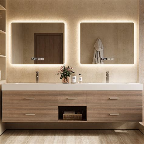 56"- 78" Floating Modern Bathroom Vanity with Double Sinks and LED Sma