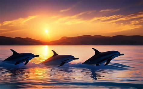 Premium AI Image | Generate an image of dolphins swimming in the glow ...