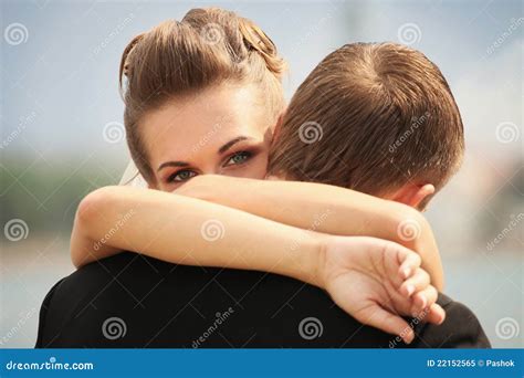 embrace stock image image  married portrait mode