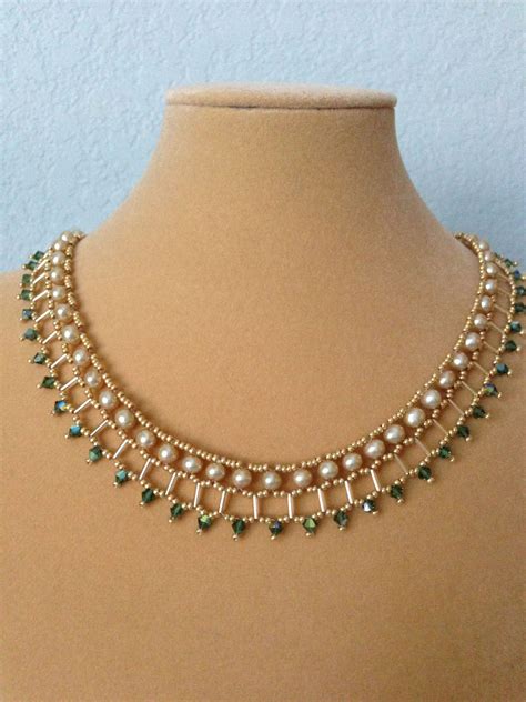 Pearl crystal necklace | Beaded necklace patterns, Beaded jewelry
