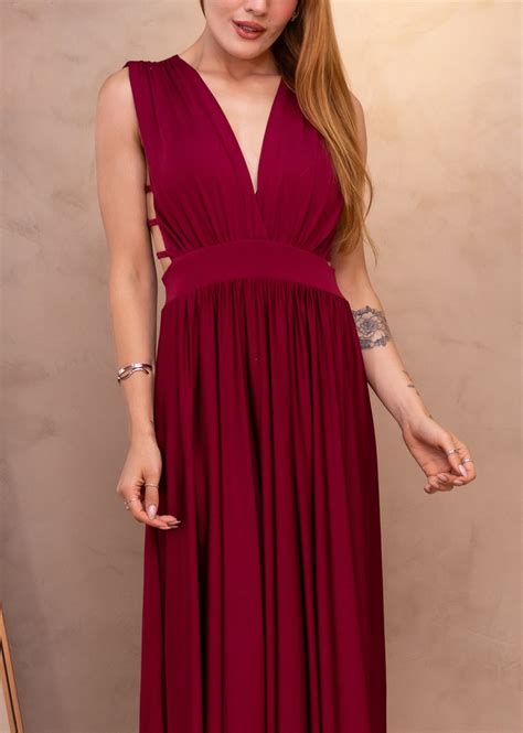 Vestido Em Decote V - Vestido Longo de Festa Madrinhas Decote em V Abertura Lateral Fluity ...