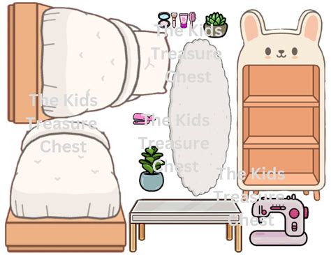 Inspired Toca Boca 2 Pages Paper Doll " Bedroom 1" Furniture