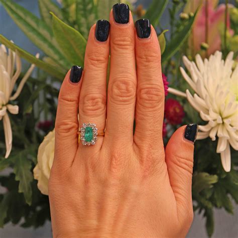 Natural Emerald & Diamond 18ct Gold Cluster Engagement Ring – Ellibelle ...