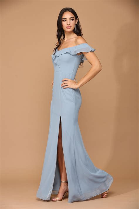 Black Long Off Shoulder Formal Bridesmaids Chiffon Dress - Formal
