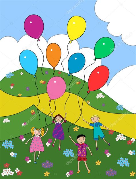 Children with balloons — Stock Vector © benjaminlion #10030611