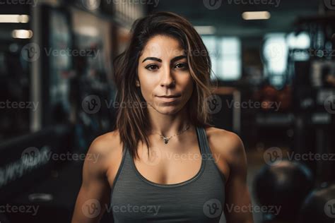 Beautiful athletic latina woman in the gym. Neural network 23135440
