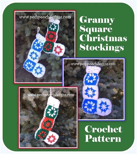 Posh Pooch Designs : Granny Square Christmas Stockings Crochet Pattern