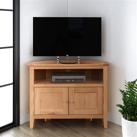 Hereford Oak 2 Door Corner TV Stand Unit in Light Oak Finish | Media Cabinet | Entertainment ...