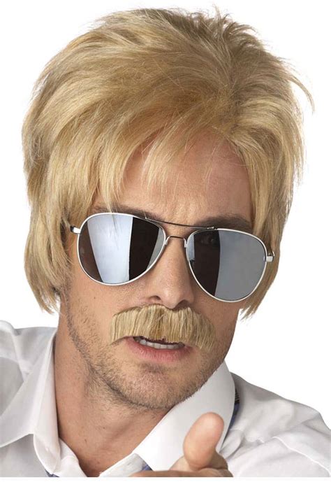 Ace Detective Costume Wig | 70s Cop Mens Blonde Wig and Moustache