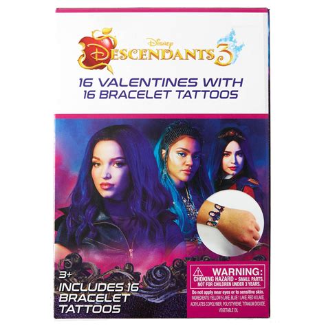 Disney Descendants 3 Valentine's Day Cards with Tattoo Bracelets