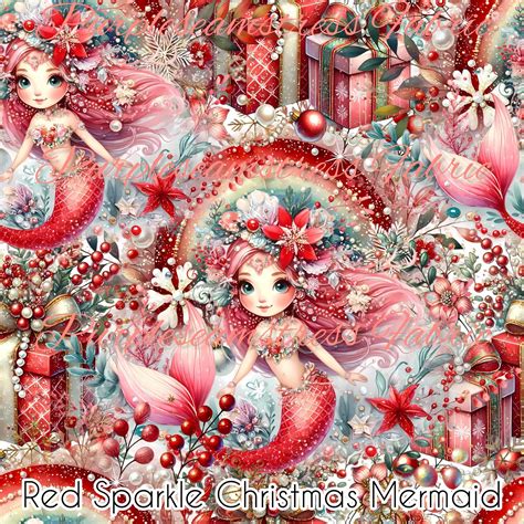 Red Sparkle Christmas Mermaids – Fabric – Purpleseamstress Fabric