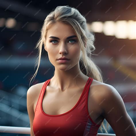 Premium AI Image | a young woman at the stadium in a sports uniform