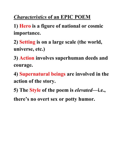 epic poem characteristics conventions lecture notes