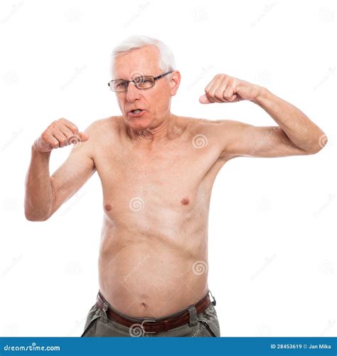 Het Naakte Hogere Mens Gesturing Stock Afbeelding - Image of gezond