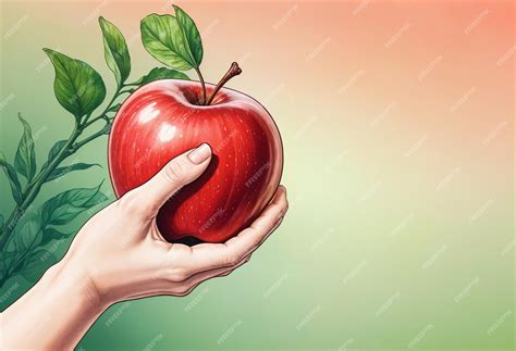 drawing   person holding  apple   green leaf premium ai