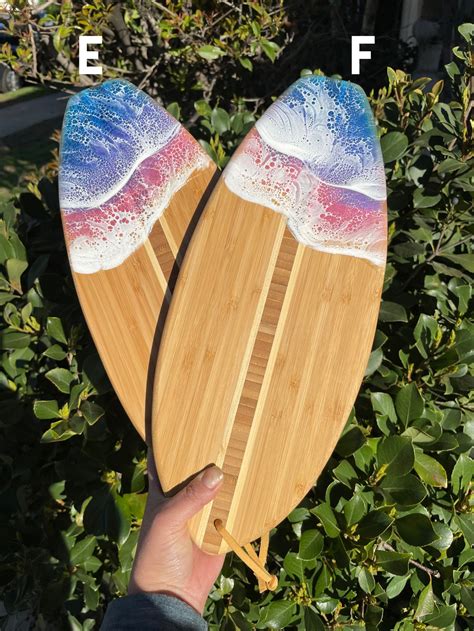 Surfboard Epoxy Resin Wave Bamboo Wood Cutting Cheese Board Made With