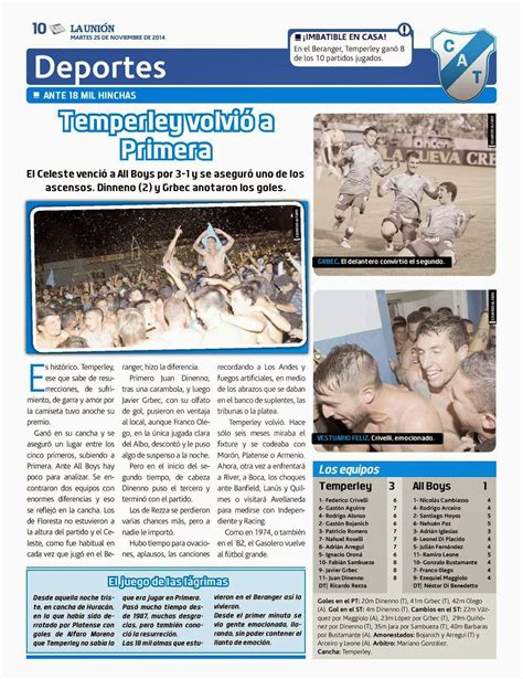 EL C. A. TEMPERLEY EN LOS MEDIOS : LA UNIÓN - TEMPERLEY ASCENDIÓ A