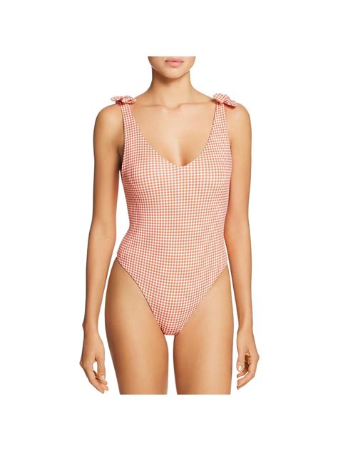 Eberjey Womens Noelle Houndstooth Tie-Shoulder One-Piece Swimsuit
