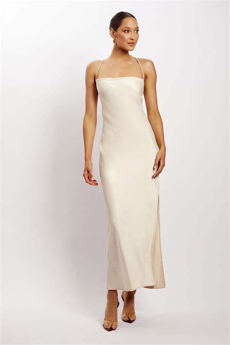 Sydney Straight Neck Slip Maxi Dress - Cream - MESHKI U.S | Maxi dress