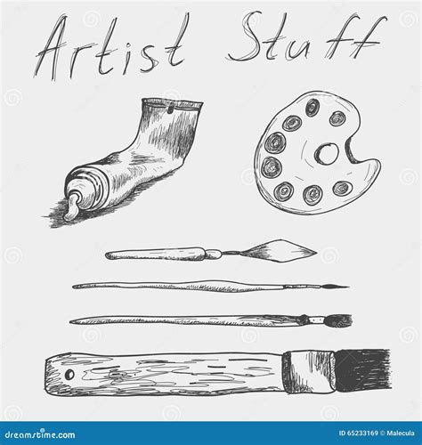 hand drawn set  artist stuff stock illustration illustration
