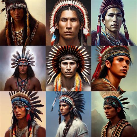 native american warrior, young, male, headdress, | Stable Diffusion