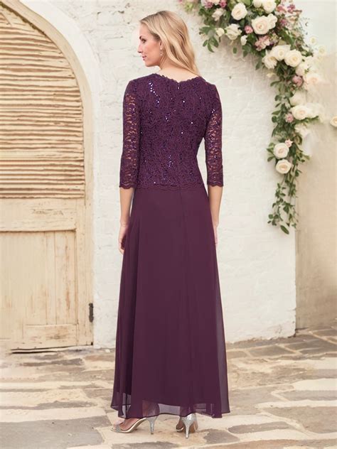 Cabernet Mock Two-Piece Lace Bodice 3/4 Length Sleeves Chiffon Mother