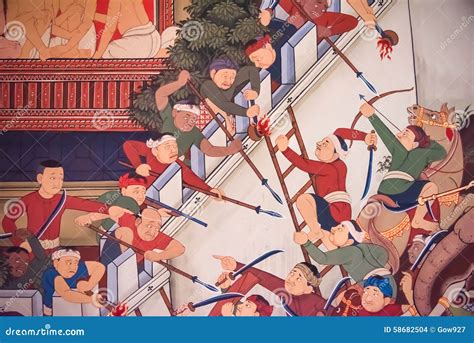 Ancient Historical Mural Painting of the Great Epic, War Battle