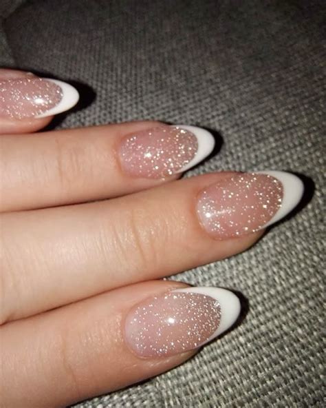 sparkle almond acrylics french tip  sparkle nail inspo nail idea