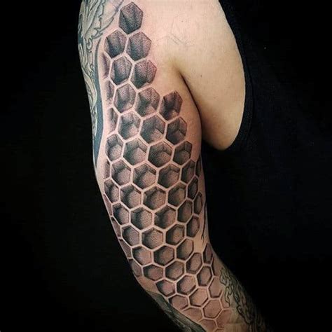 80 Honeycomb Tattoo Designs For Men - Hexagon Ink Ideas