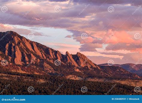 Sunrise Over the Flatirons Mountains Near Boulder, Colorado Stock Image ...