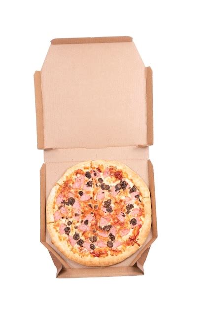 Premium Photo | Pizza in a box on a white background