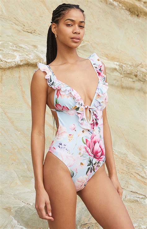 Cupshe Vintage Rose Ruffled Bow Cheeky One Piece Swimsuit | Pacsun