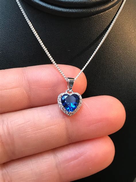 Blue Sapphire Heart Necklace, Sterling Silver September Birthstone