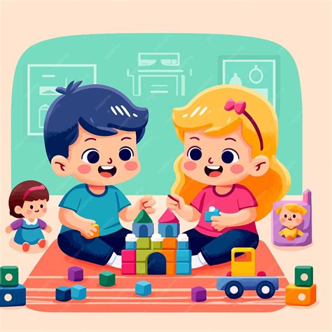 Ilustración de hermano y hermana gemelos jugando juntos en estilo de
