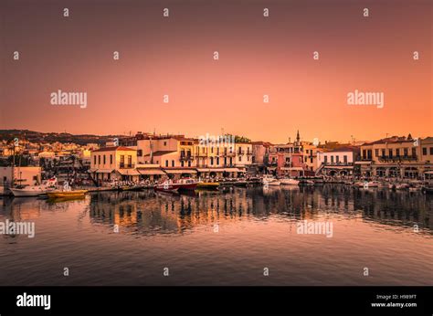 Rethymno bay. Sunset over the old venetian port of Rethimno on Crete