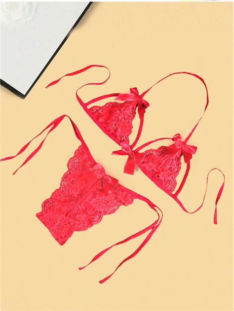 1 Set Sexy Strap Panties & Non-Crotchless Sheer Lace Lingerie Set