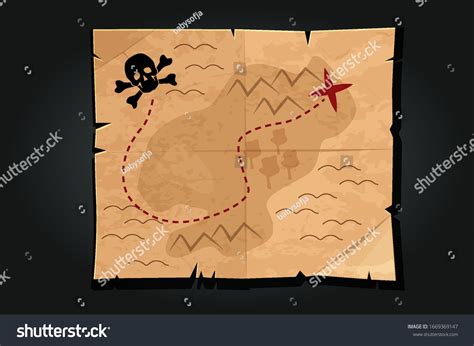 Pirate Cartoon Vintage Paper Treasure Map Stock Vector (Royalty Free) 1669369147