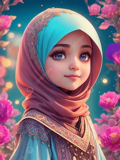 Cute Muslim Girl With Hijab During Ramadan Eid Al Fitr Background ...